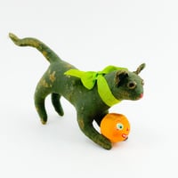 Image 1 of Antique inspired Playful Black Cat with Jack O' Lantern(free-standing figure)