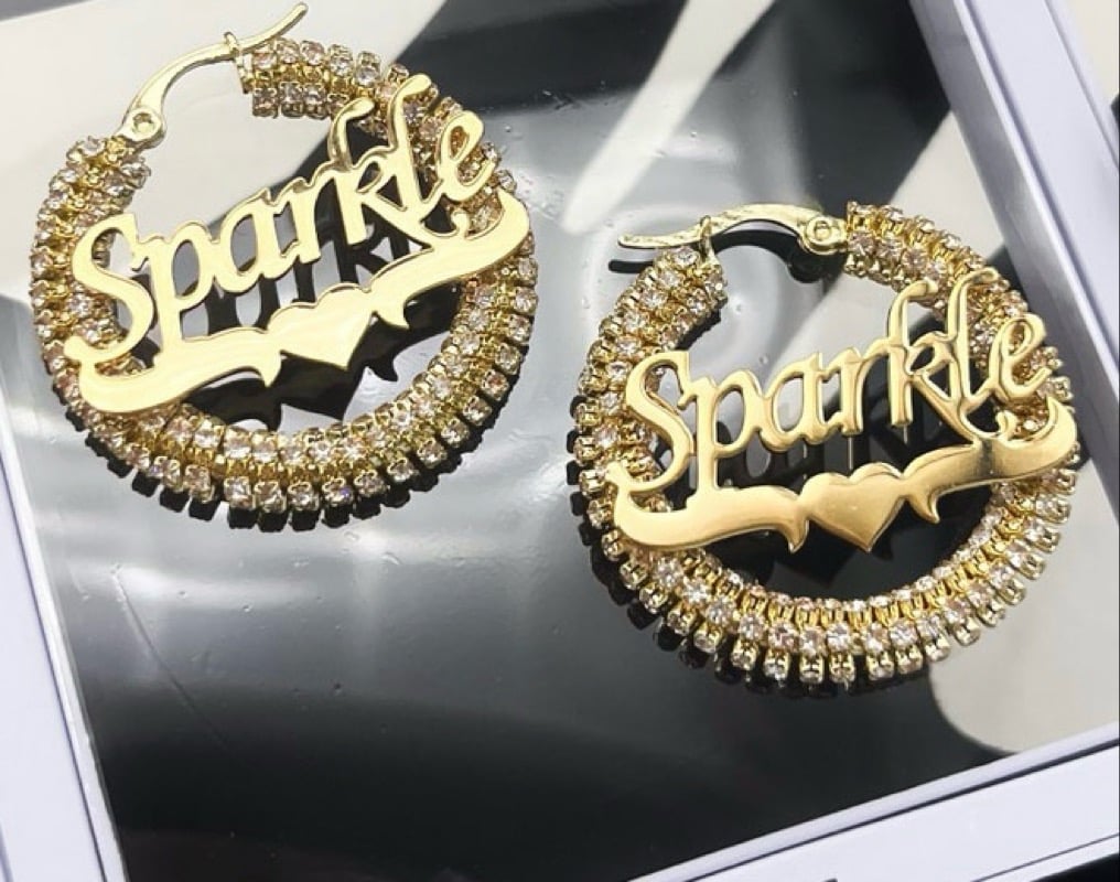 Bling name plate hoops heart 