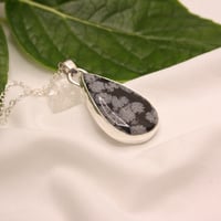 Image 2 of Teardrop Snowflake Obsidian Necklace Pendant