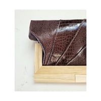 Image 1 of Burgundy Croc Leather & Timber Clutch
