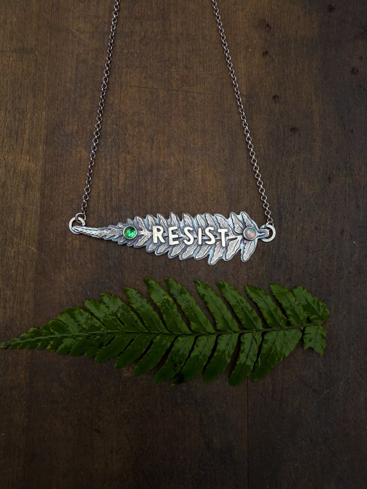 Image of Layered Fern Tourmaline Opal "Resist" Statement Necklace