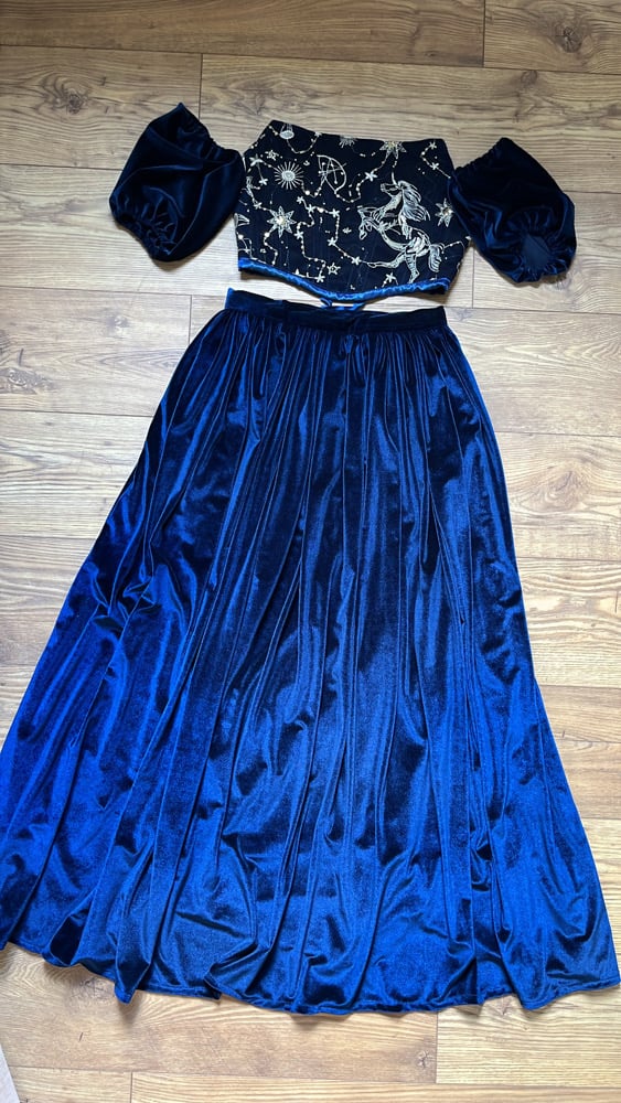 Handmade navy velvet maxi skirt