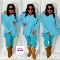 Light Teal Soft Sweater Set (Plus)