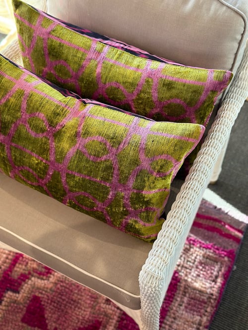 Image of Pink & Green Velvet Cushion 