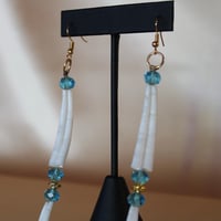 Image 3 of two tier simple Dentalium earrings (blue) 
