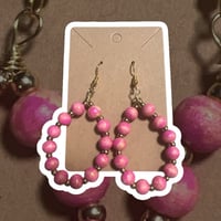 Image 2 of Handpainted Beaded Pink Hoop Earrings 