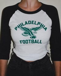 Image 2 of Women’s 'Phila Football' Raglan Tee (Black and Midnight Green)