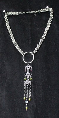 Image 4 of Chainmail necklace chain with welded O ring and triple diamond charm