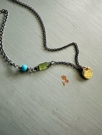 Image 1 of 22k gold tudor rose charm necklace with turquoise and tourmaline by peaces of indigo