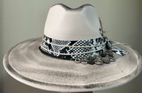 Image 1 of Off White Black Painted Fedora Hat Snakeskin, Chain and FeatherBand