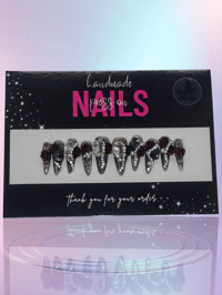 Image 1 of Noir Blossom - Handmade Press On Nails (Medium)