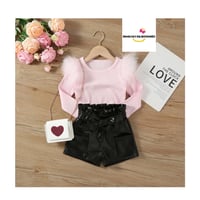 Image 1 of Leather Shorts and Fluffy Arm Top