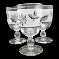 Image 1 of 3 Libbey Pedestal Autumn Print Silver Rim Glasses