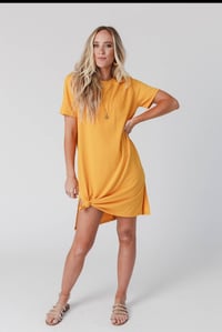 Image 3 of On The Daily  Oversized Slit Tee Dress- Mustard
