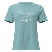 Image 3 of Women's Relaxed T-Shirt, Peace Begins With A Smile Tee