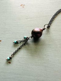 Image 18 of peacock pearl pendant with Kingman turquoise fringe