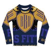 Image 1 of BOSSFITTED Navy Blue and Gold AOP Kids Compression Shirt