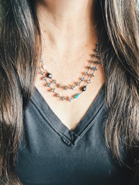 Image 4 of wire wrapped labradorite turquoise and Tahitian pearl necklace