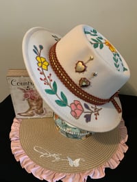 Image 1 of "God Is Within Her" Flower Narrow Brim Hand-Burned Pork Pie Hat