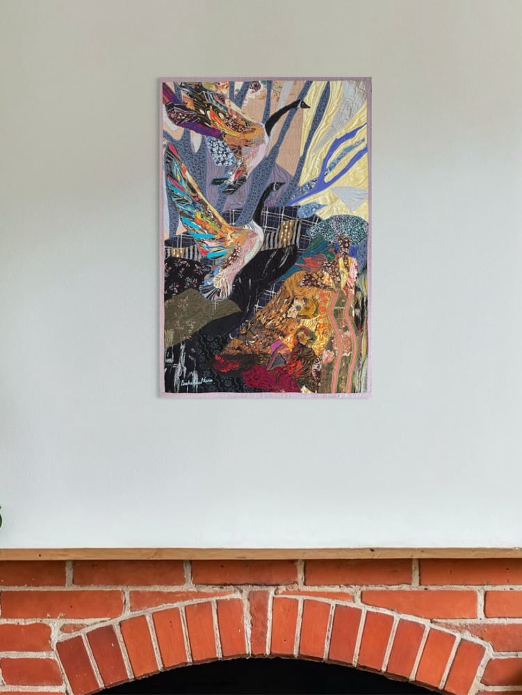 "Let's fly on" - 73x48 cm, art quilt with birds Image 14