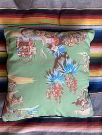 Image 11 of Western green cowboy cushion cover with black piping