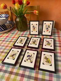 Image 9 of Mickey Mouse and friends c 1930s, framed individual vintage cards