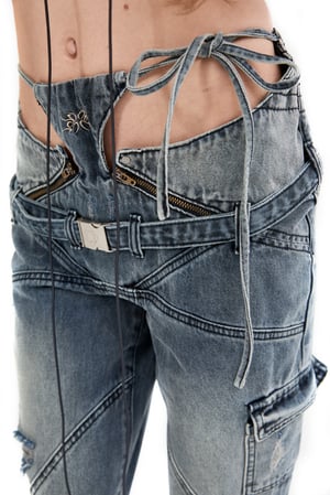 Image of K16CH1 - Flared Biker Denim Jeans