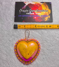 Image 7 of Hand Polished Yellow Heart Beaded Earrings