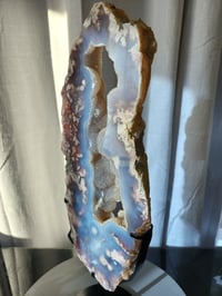 Image 3 of 6.4lb Flower Agate XL Druzy Rough Edge Crystal Slab with Custom Stand 