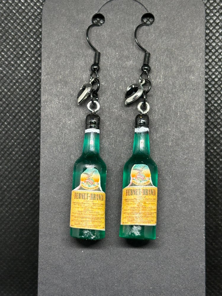 Image of Fernet mini bottle earrings 