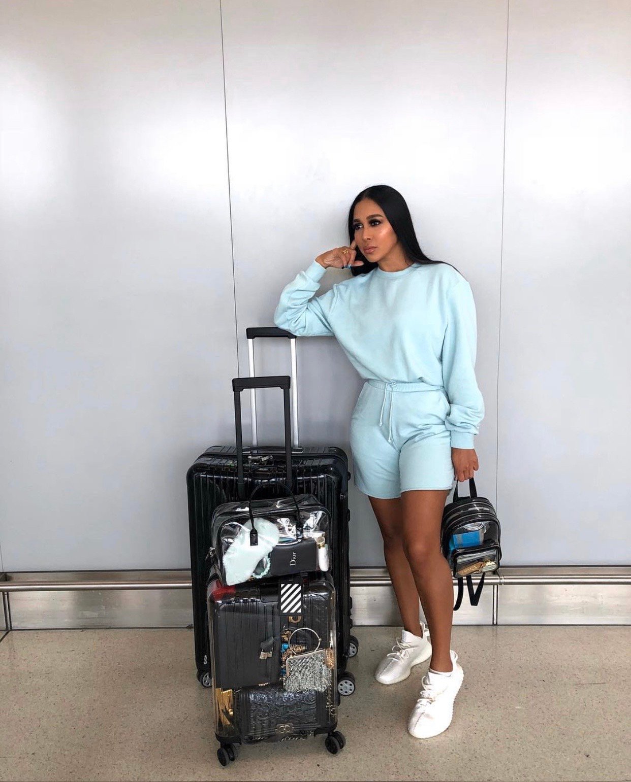 Image of H&M MINT BLUE JOGGER SHORT SET (MEDIUM)