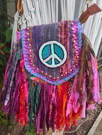 Image 1 of FRILL MINI body cross Sari bag with ruffles - detachable strap -peace sign