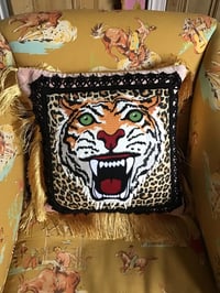 Image 6 of Pink Velvet Black Trim Tiger Cushion