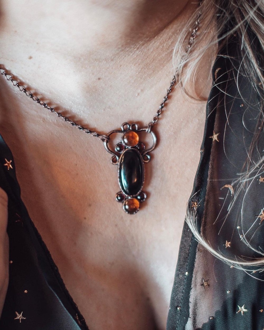 Onyx and Amber Pendant