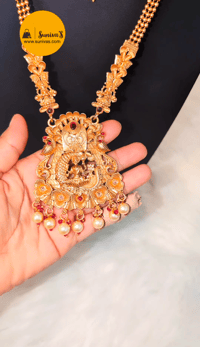 Image 4 of Shreesha_ Short Temple Jewelry Necklace Set Featuring Goddess Laxmi 