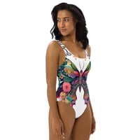 Image 2 of White and Colorful Butterfly One-Piece Swimsuit
