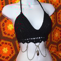 Image 2 of Fairy Fantasy Crochet Halter Top – Aura Crystal Chain Accent Top | Ready to Wear