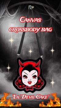 Image 2 of PRE ORDER Lil Devil Cake Crossbody Canvas Bag
