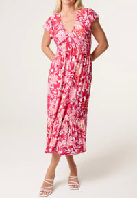TROPICAL FLORAL STRETCH CREPE DRESS