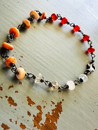 Image 5 of carnelian spiny oyster topaz and opal bracelet