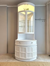 Image 1 of Tall, Mid Century, Curved Corner Drinks Cabinet unit with light in white - by Nathan