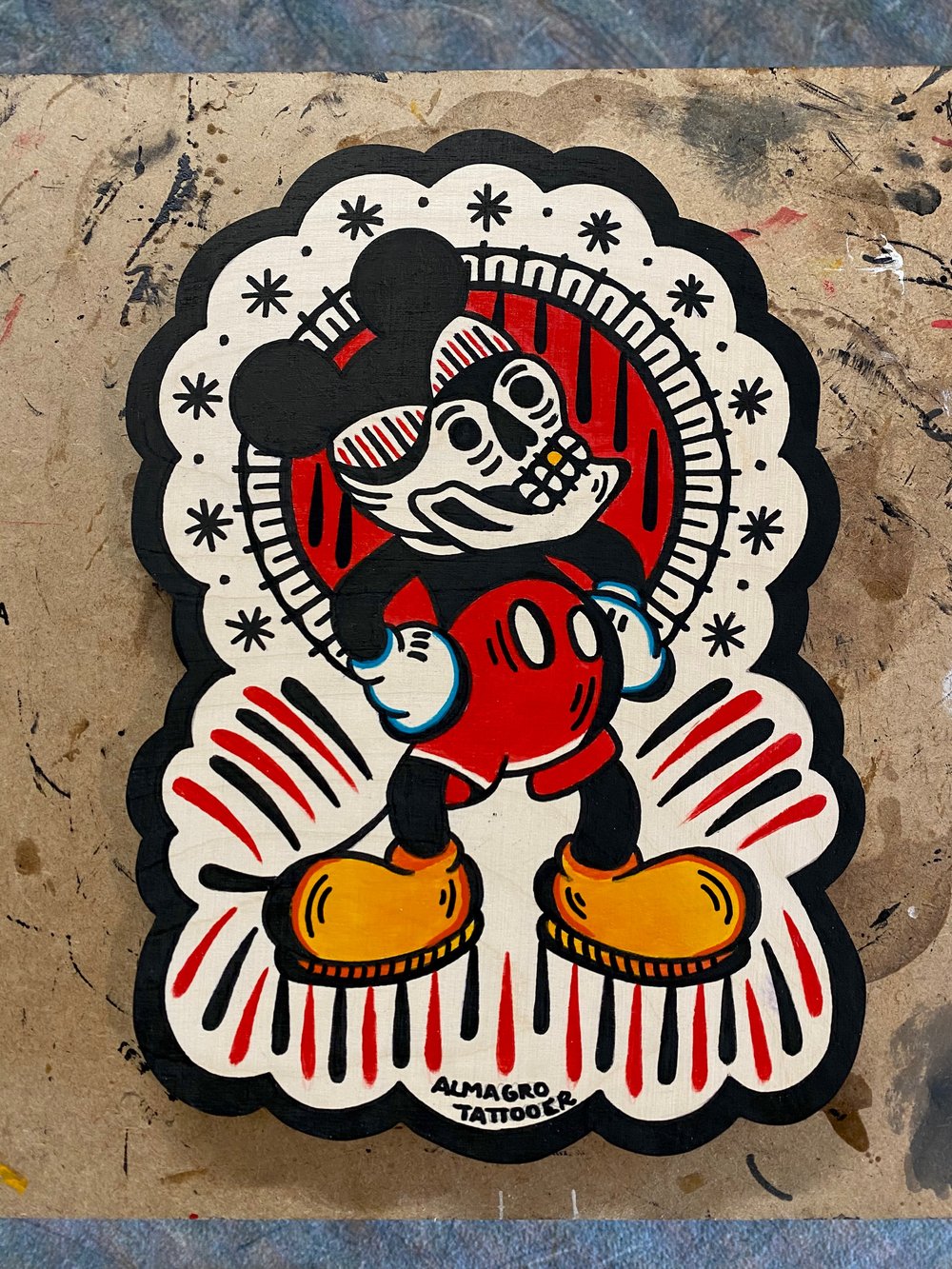 Mickey Mouse Skull / Acrylic on Wood