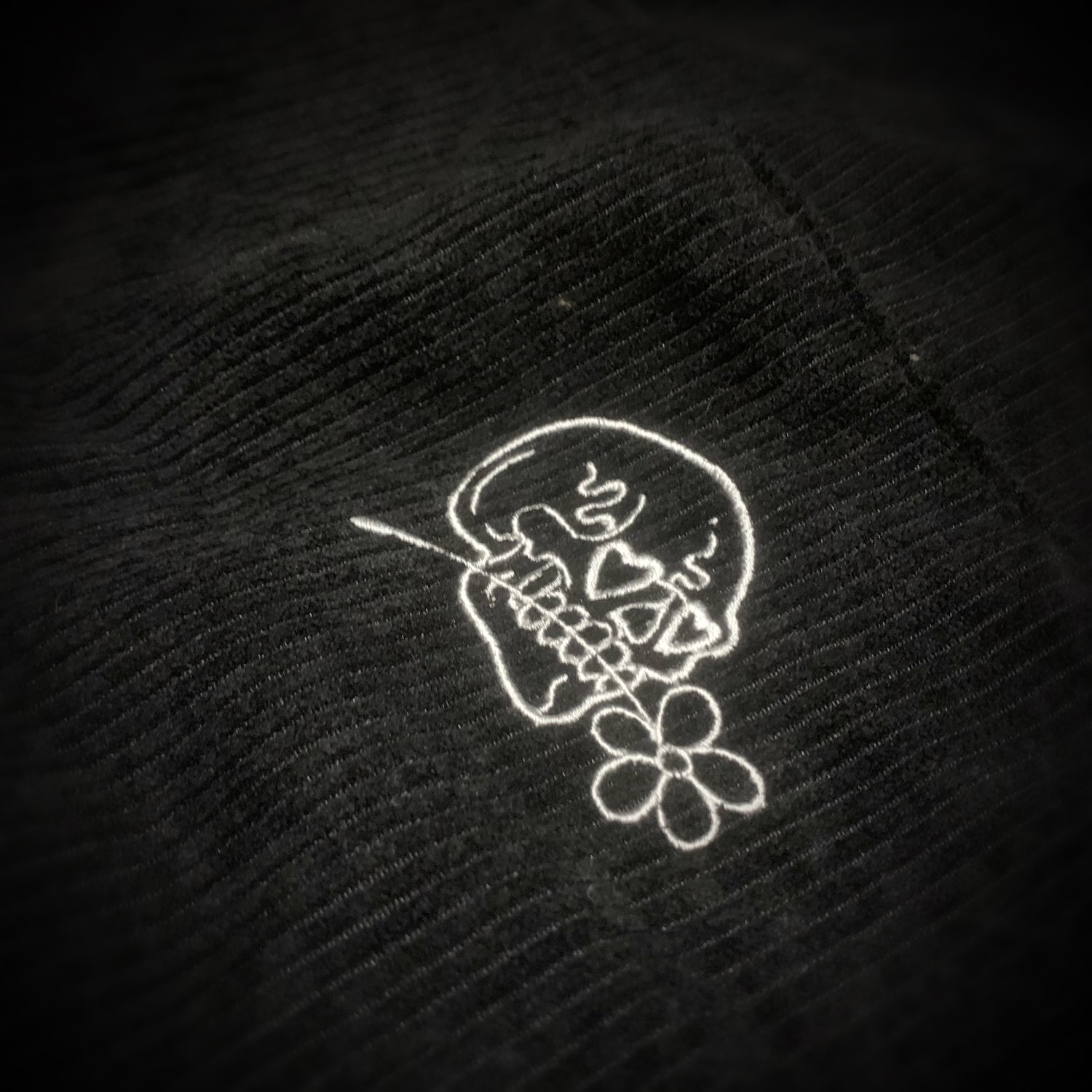 Image of EMBROIDED SKULLY CORDUROY TOTE BAG