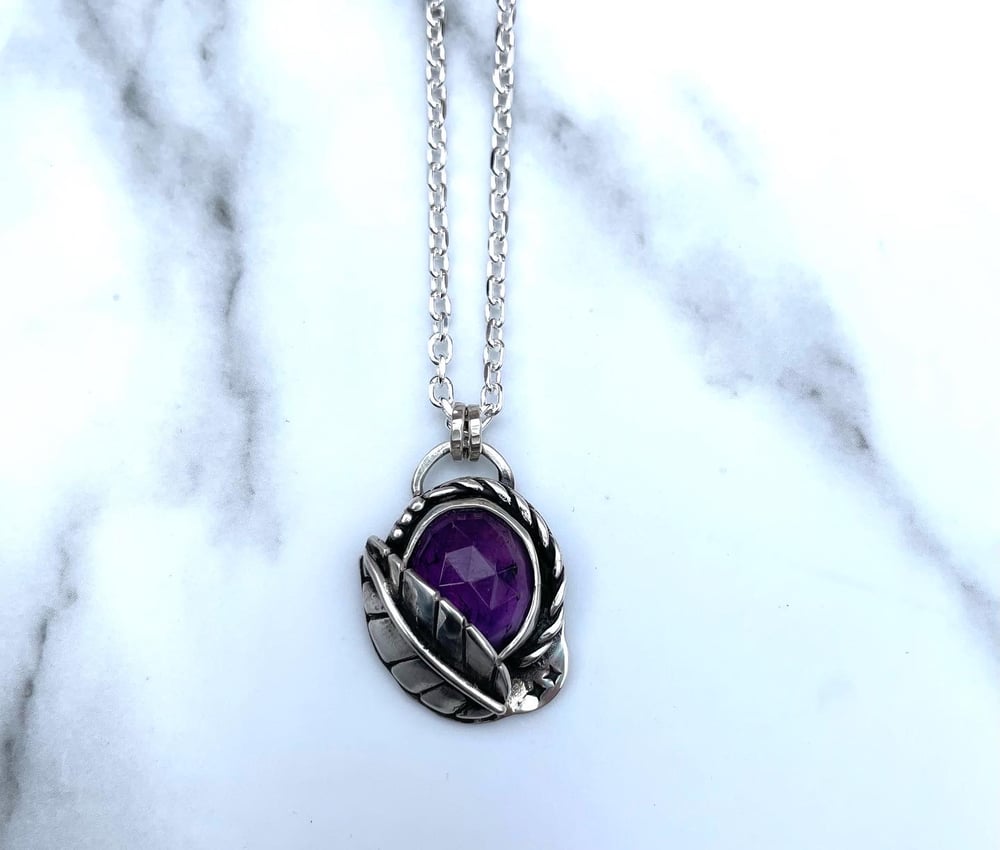 Handmade Sterling Silver Amethyst Pendant Star Leaf Detail 925