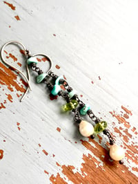 Image 3 of Lone mountain turquoise, peridot and pearl earrings