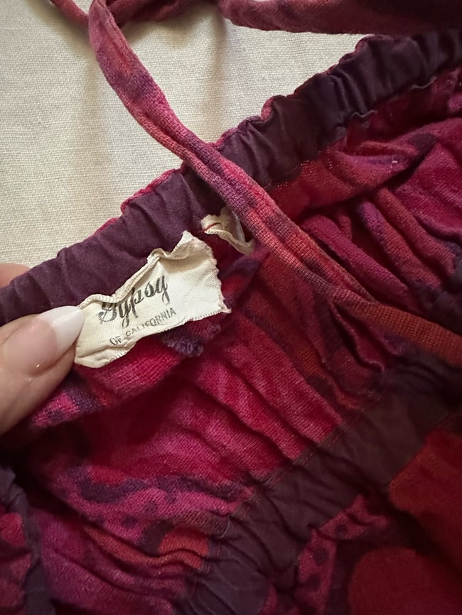 late 60s Indian block print gauze cotton halter maxi dress