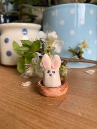 Image 2 of Hand Made Ceramic Cute Bunny in a basket