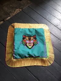 Image 2 of Turquoise Tiger With Gold Fringe Cushion