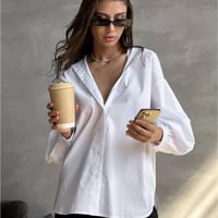 Image 2 of Oversized White Lantern Sleeve Shirt for Women – Casual Streetwear Blouse with Stand Collar