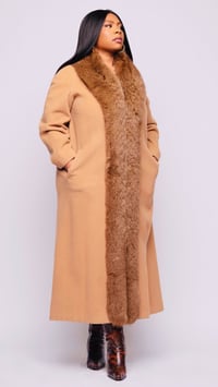 Image 5 of Vintage Long Line Fur Collar Wool Coat 